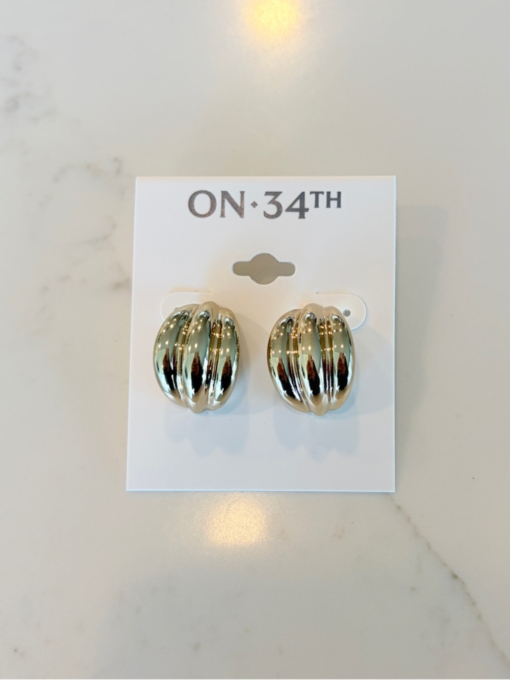 ON·34TH Gold Ribbed Dome Earrings